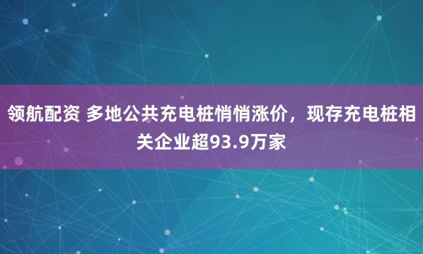 领航配资 多地公共充电桩悄悄涨价，现存充电桩相关企业超93.9万家